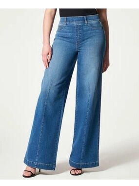 SPANX Blue High-Rise Wide Leg Jeans Large 33” inseam